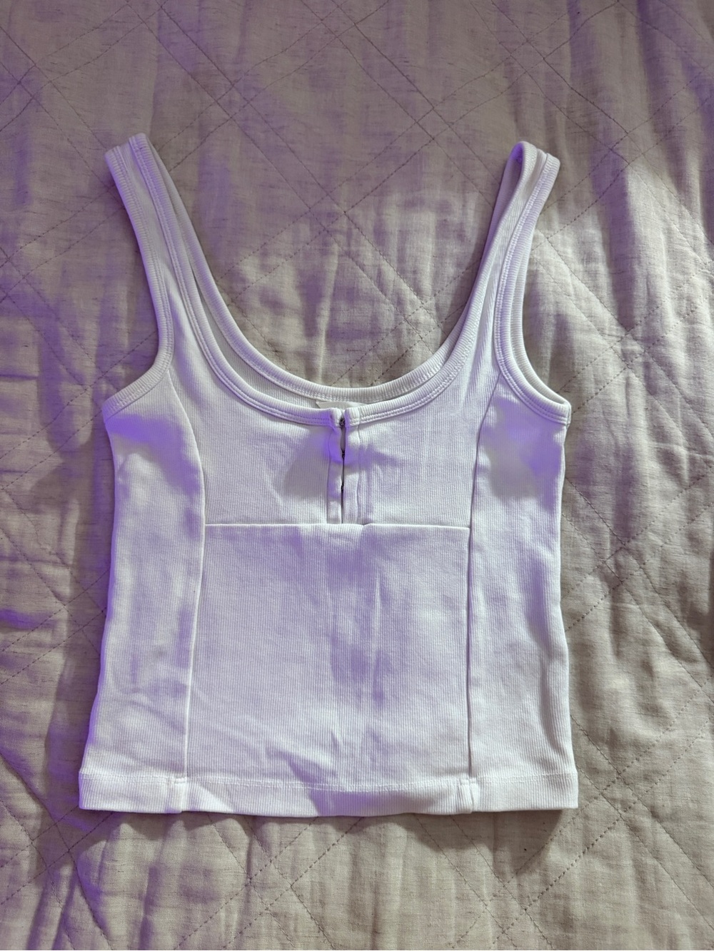 Zara White Scoop Neck Ribbed Tank Top